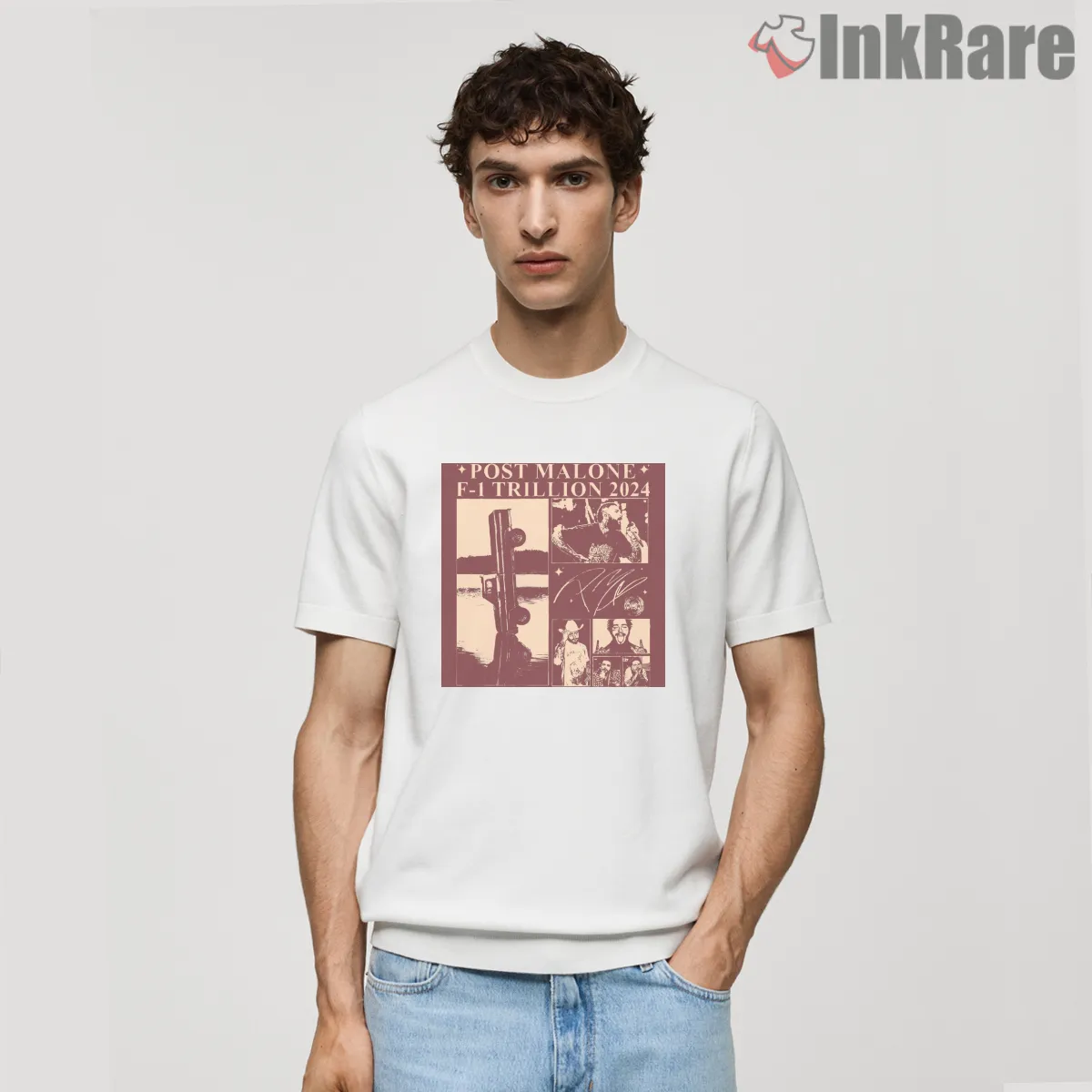 Post Malone F1 Trillion 2024 Vintage Album Art Shirt on white short sleeve shirt for men graphic tee
