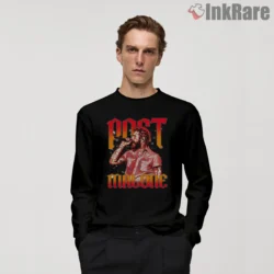 Post Malone Fiery Stage Portrait Shirt on black long sleeve shirt for men graphic tee