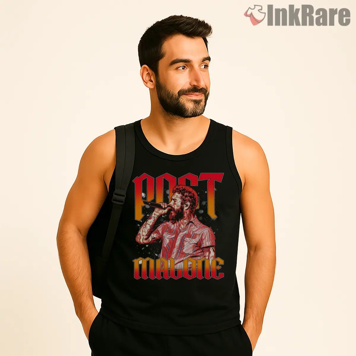 Post Malone Fiery Stage Portrait Tank Top Black Post Malone Fiery Stage Portrait Shirt on black tank top for men graphic tee