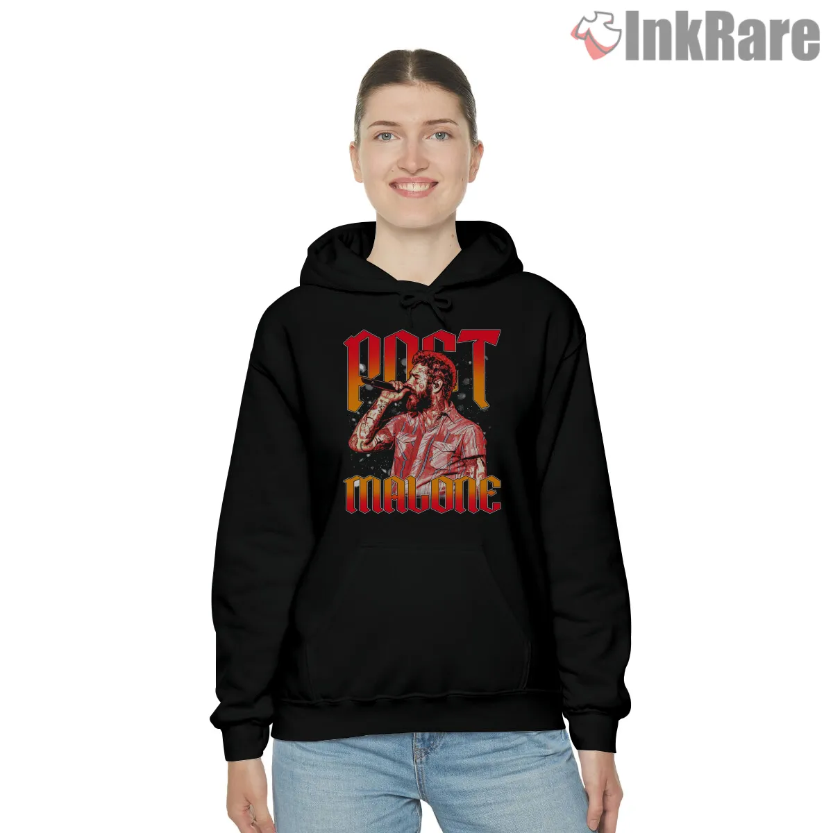 Post Malone Fiery Stage Portrait Hoodie Black Post Malone Fiery Stage Portrait Shirt on black hoodie for women graphic tee