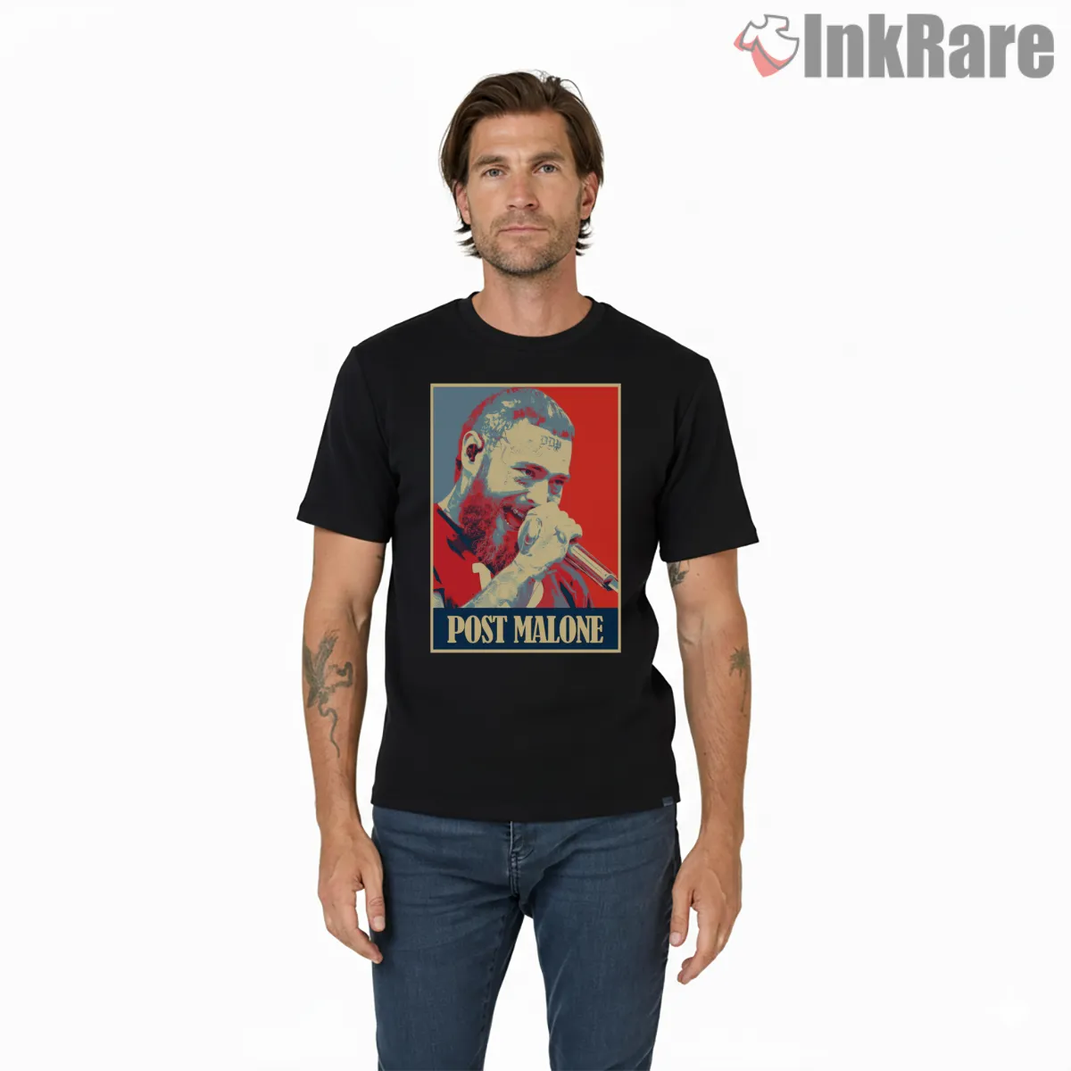 Post Malone Golden Era Portrait Short Sleeve Black Post Malone Golden Era Portrait Shirt on black short sleeve shirt for men graphic tee