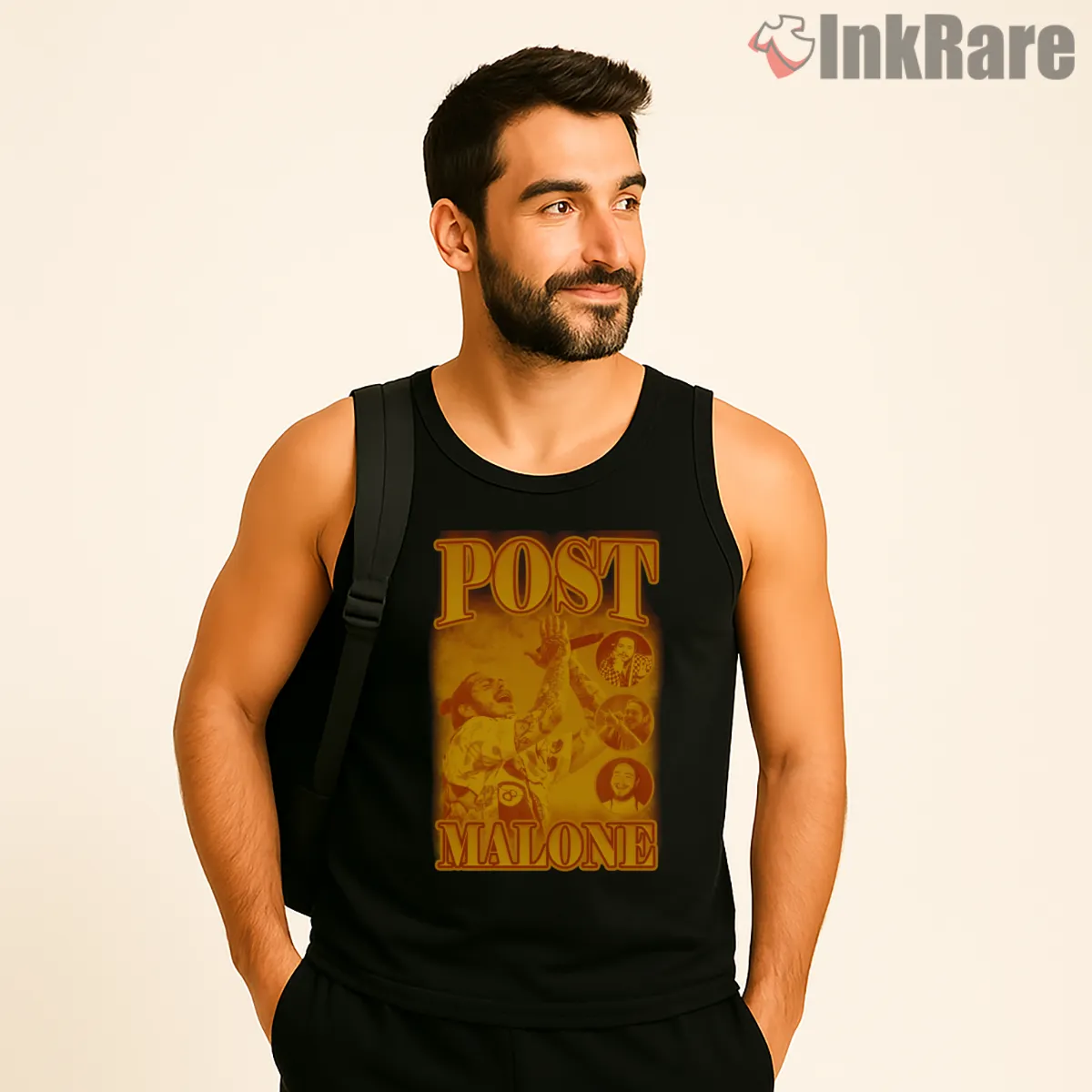 Post Malone Golden Stage Glow Tank Top Black Post Malone Golden Stage Glow Shirt on black tank top for men graphic tee