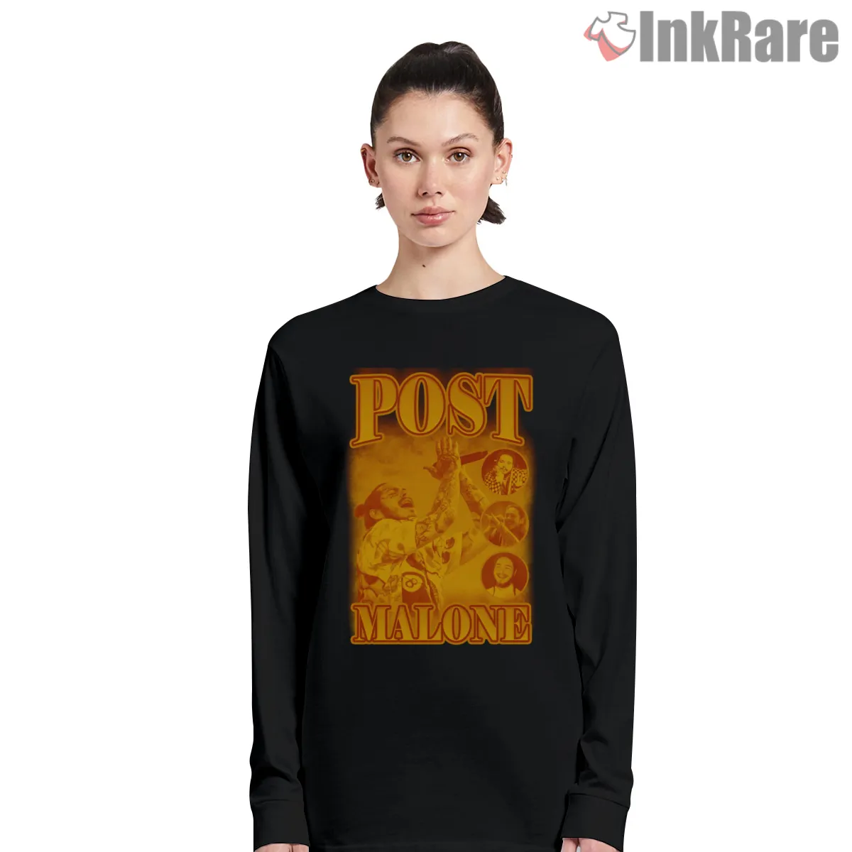 Post Malone Golden Stage Glow Long Sleeve Black Post Malone Golden Stage Glow Shirt on black long sleeve shirt for women graphic tee