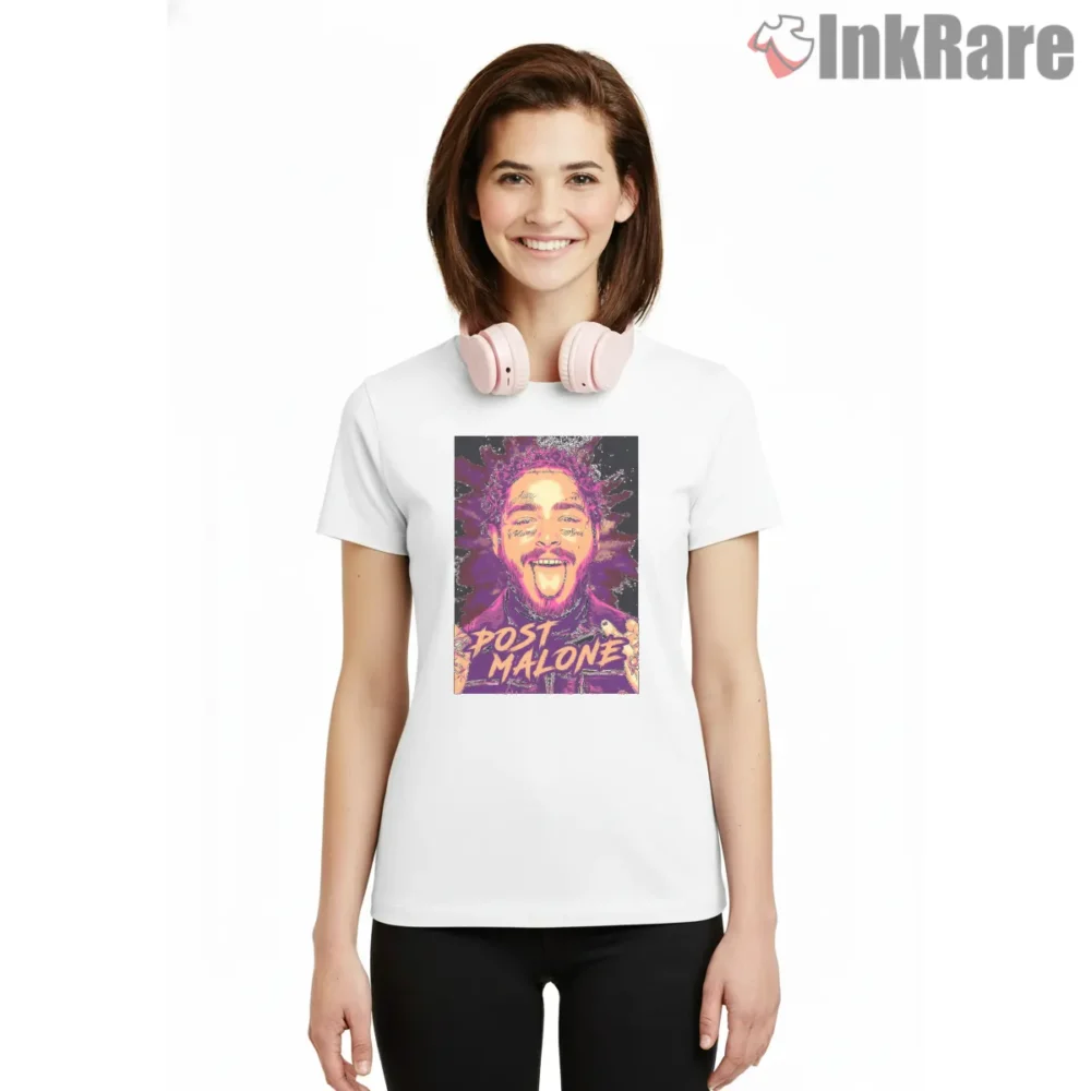 Post Malone Graffiti Tongue Out Portrait Shirt on white short sleeve shirt for women graphic tee