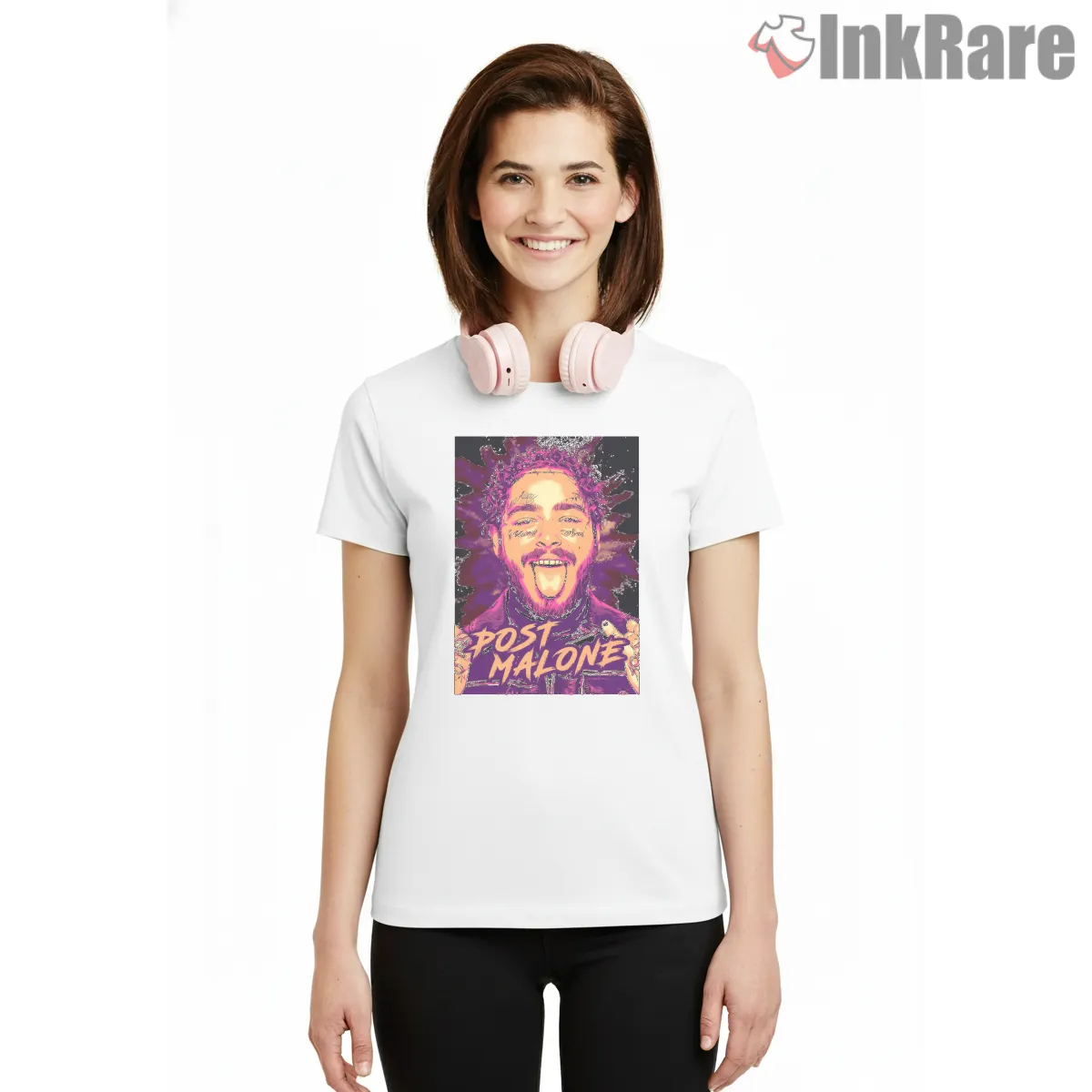 Post Malone Graffiti Tongue Out Portrait Short Sleeve White Post Malone Graffiti Tongue Out Portrait Shirt on white short sleeve shirt for women graphic tee