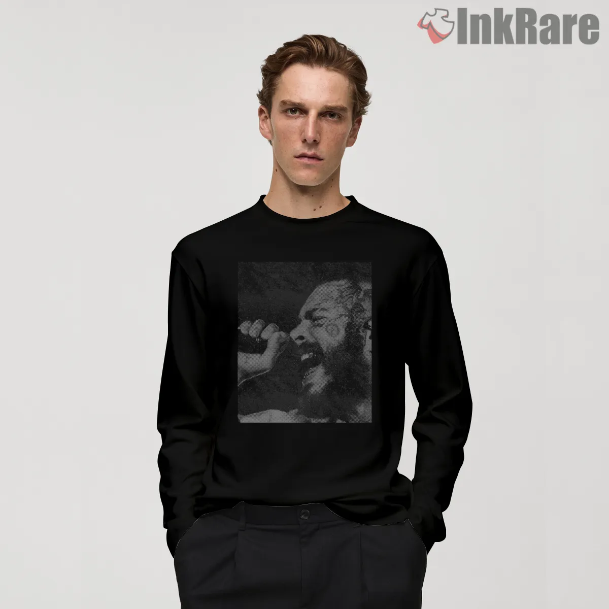 Post Malone Grainy Hiphop Microphone Long Sleeve Black Post Malone Grainy Hiphop Microphone Shirt on black long sleeve shirt for men graphic tee