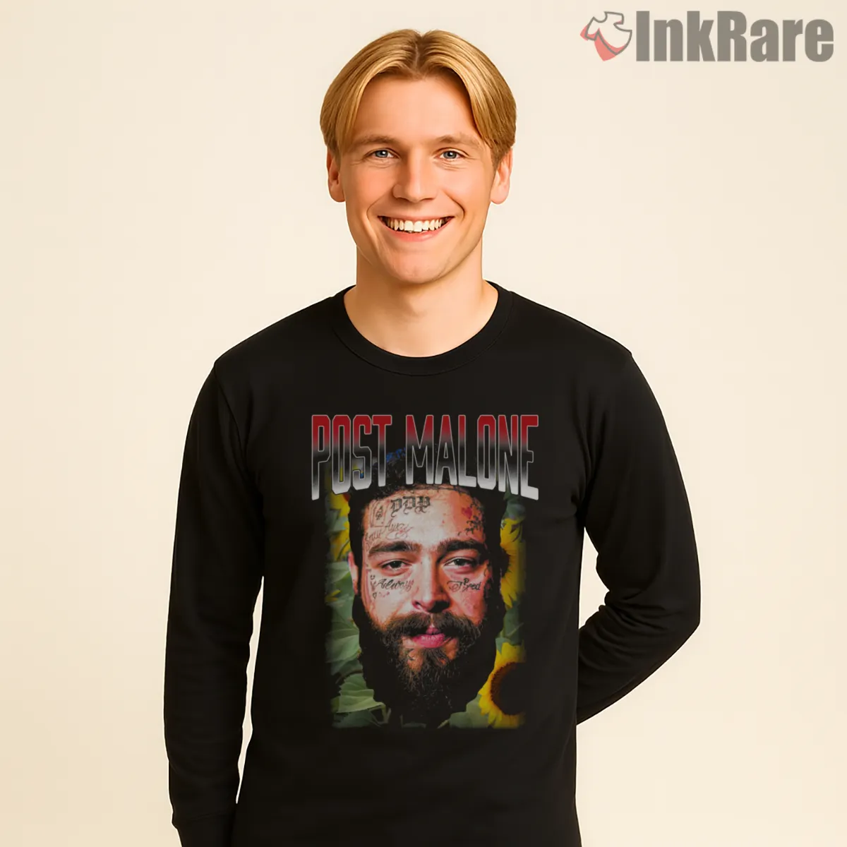 Post Malone Gritty Closeup Street Portrait Long Sleeve Black Post Malone Gritty Closeup Street Portrait Shirt on black long sleeve shirt for men graphic tee