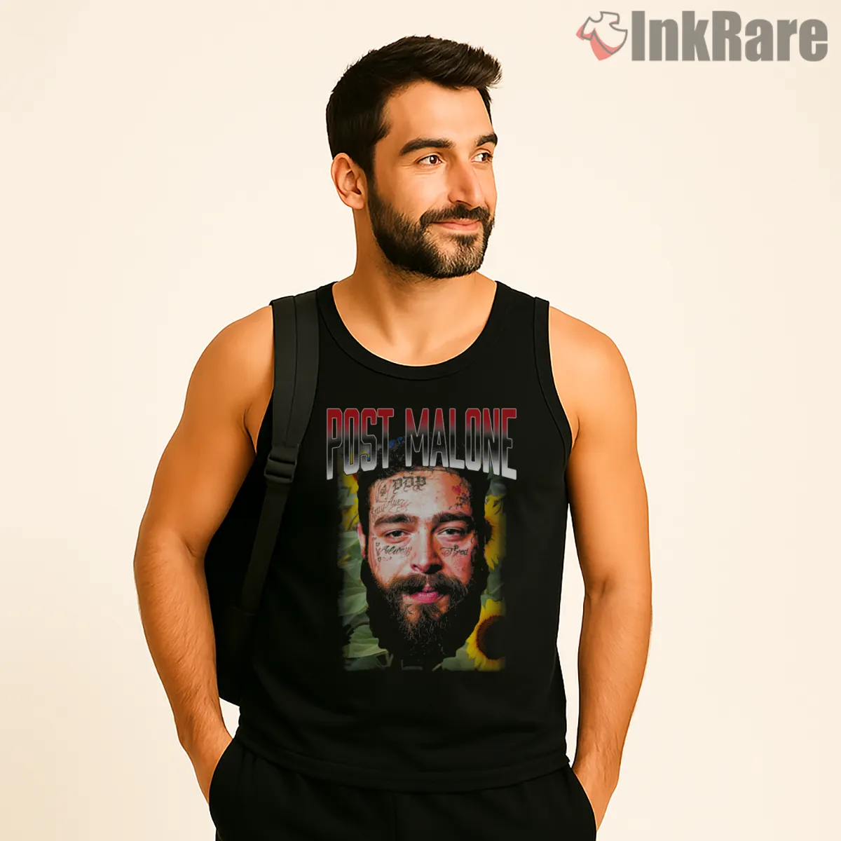 Post Malone Gritty Closeup Street Portrait Tank Top Black Post Malone Gritty Closeup Street Portrait Shirt on black tank top for men graphic tee