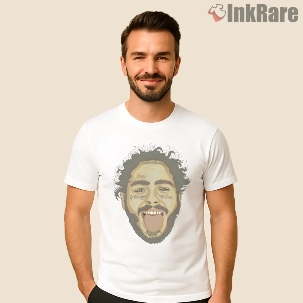 Post Malone Hand Drawn Tongue Out Portrait Shirt on white short sleeve shirt for men graphic tee