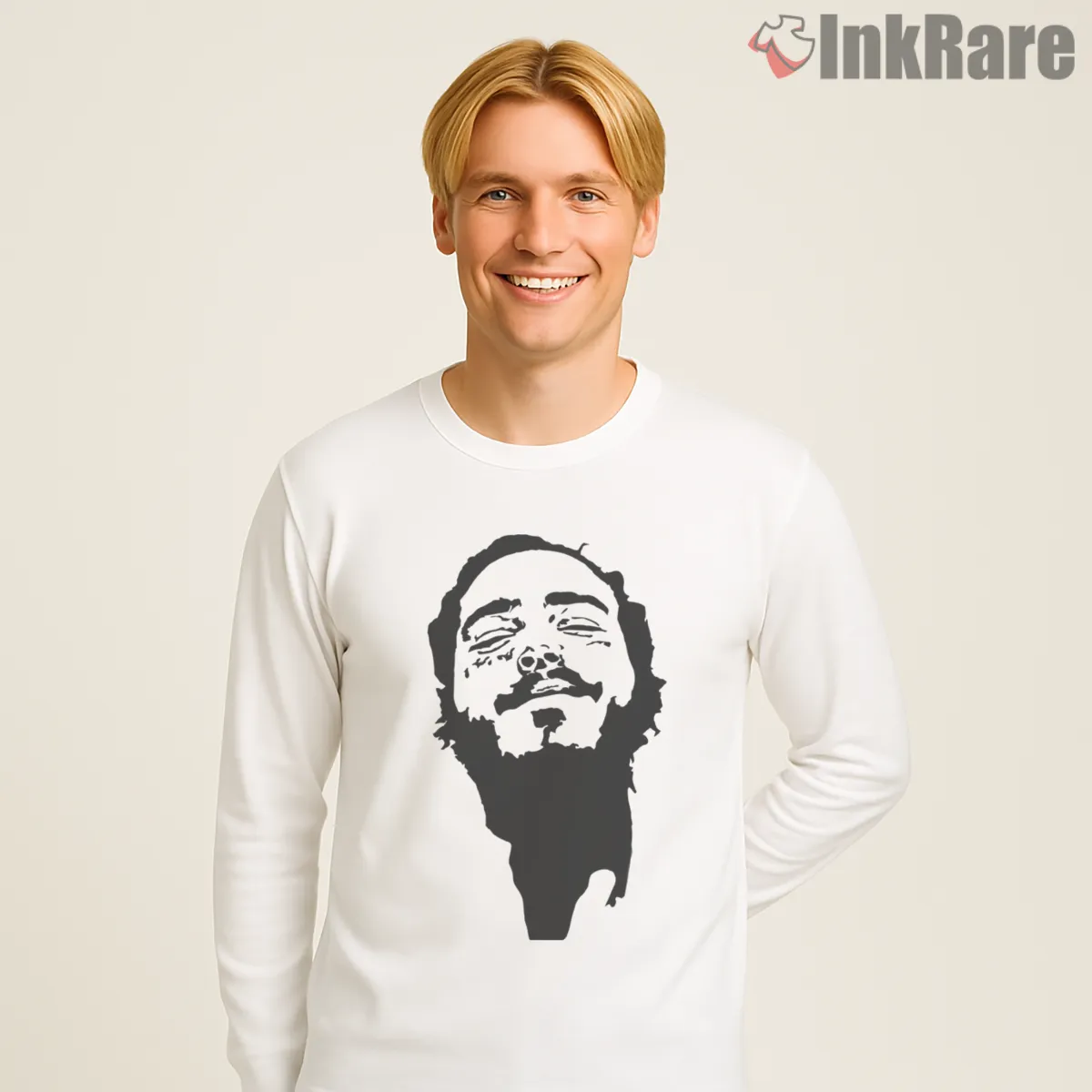 Post Malone High Contrast Silhouette Face Long Sleeve White Post Malone High Contrast Silhouette Face Shirt on white long sleeve shirt for men graphic tee