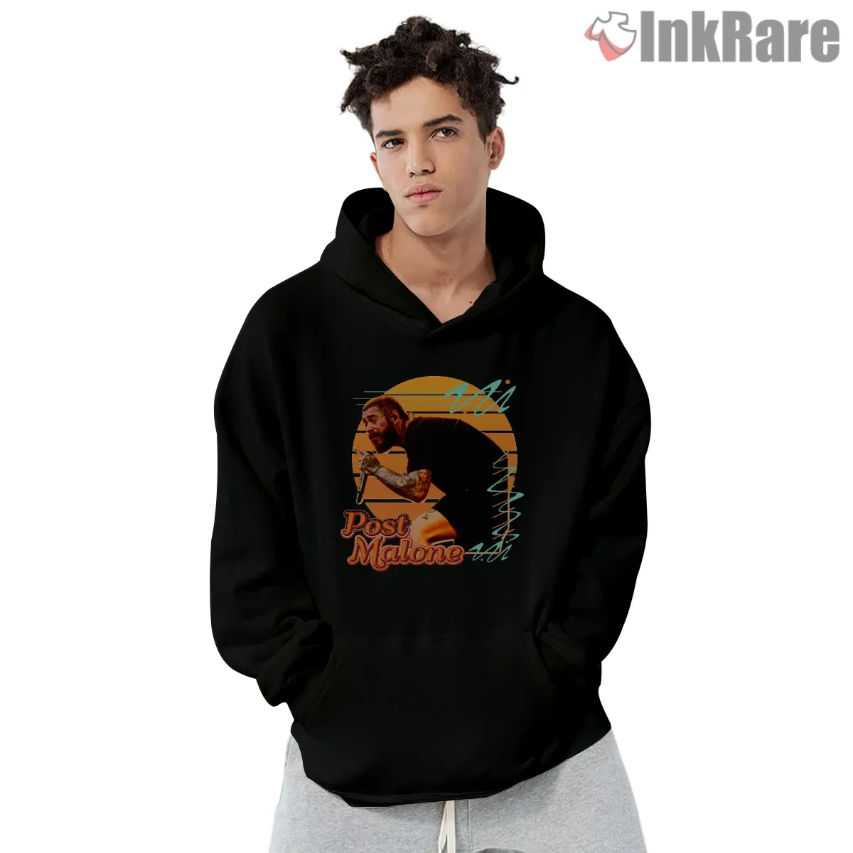Post Malone Hip Hop Sunset Circle Graphic Hoodie Black Post Malone Hip Hop Sunset Circle Graphic Shirt on black hoodie for men graphic tee