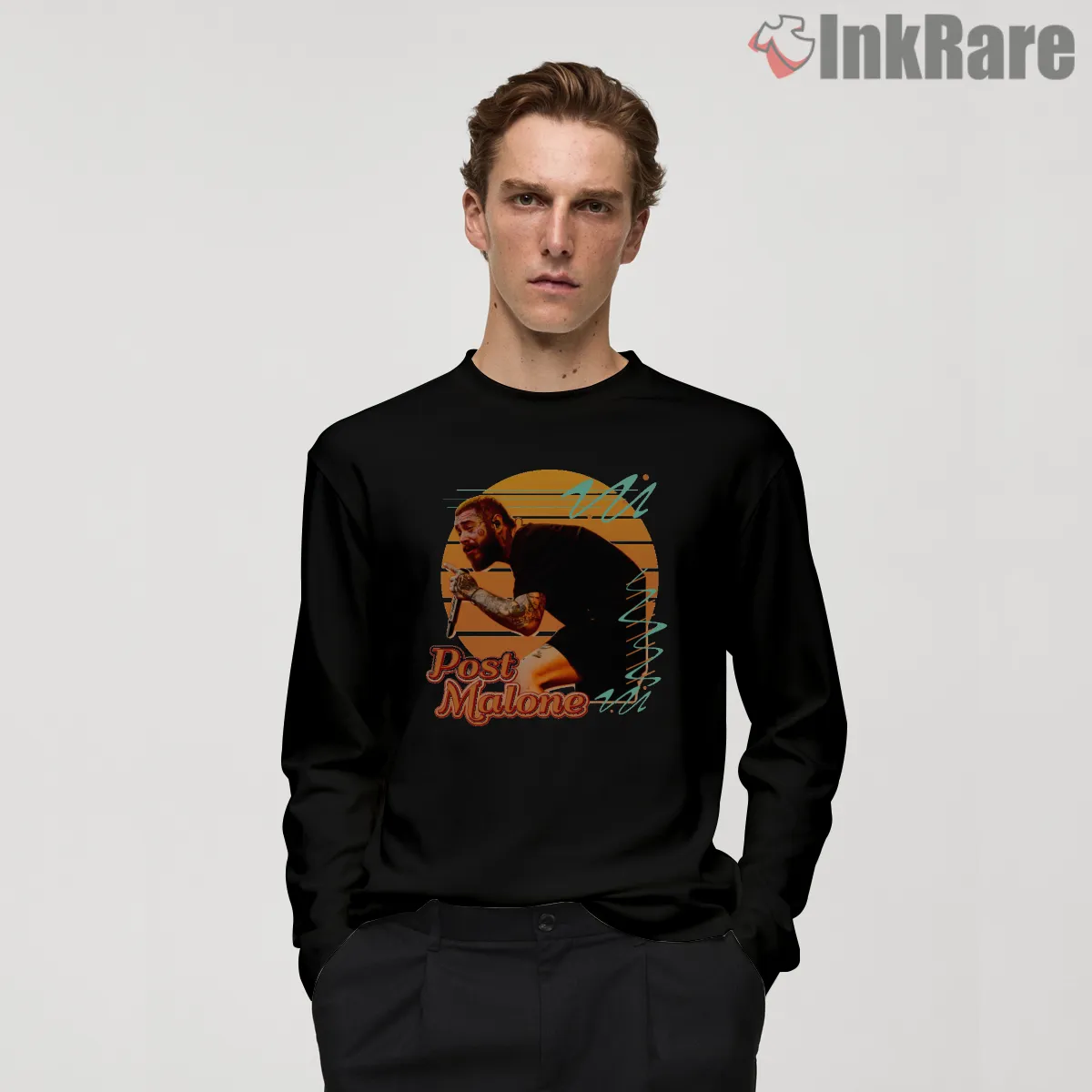 Post Malone Hip Hop Sunset Circle Graphic Long Sleeve Black Post Malone Hip Hop Sunset Circle Graphic Shirt on black long sleeve shirt for men graphic tee