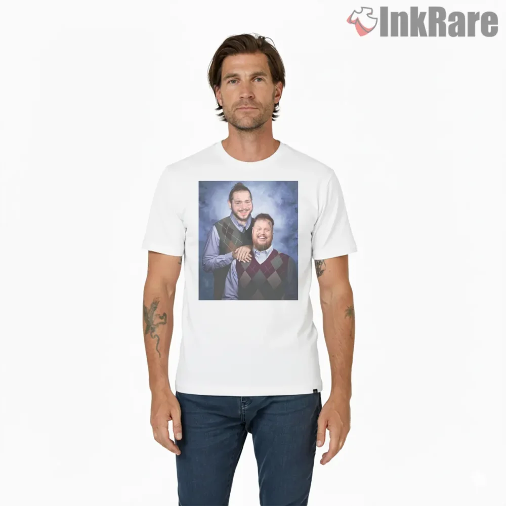 Post Malone Jelly Roll Awkward Family Photo Shirt on white short sleeve shirt for men graphic tee