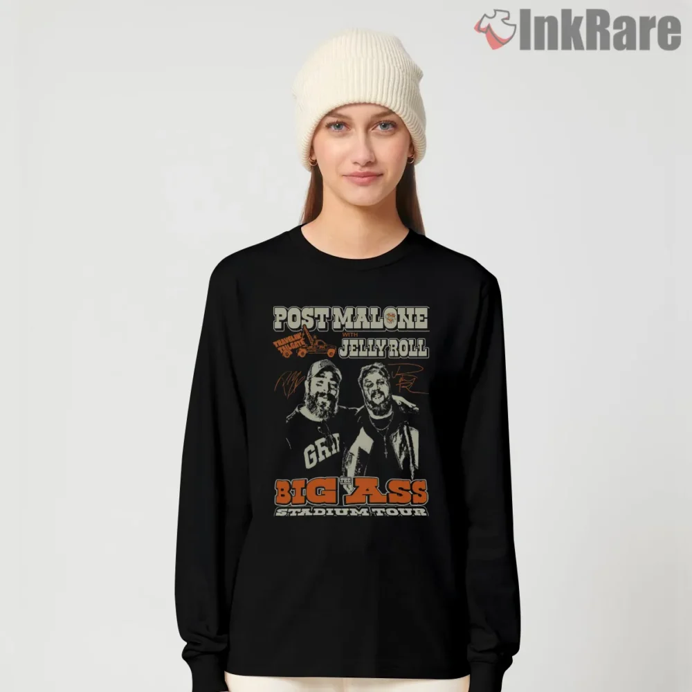Post Malone Jelly Roll Big Ass Stadium Tour Album Art Shirt on black long sleeve shirt for women graphic tee