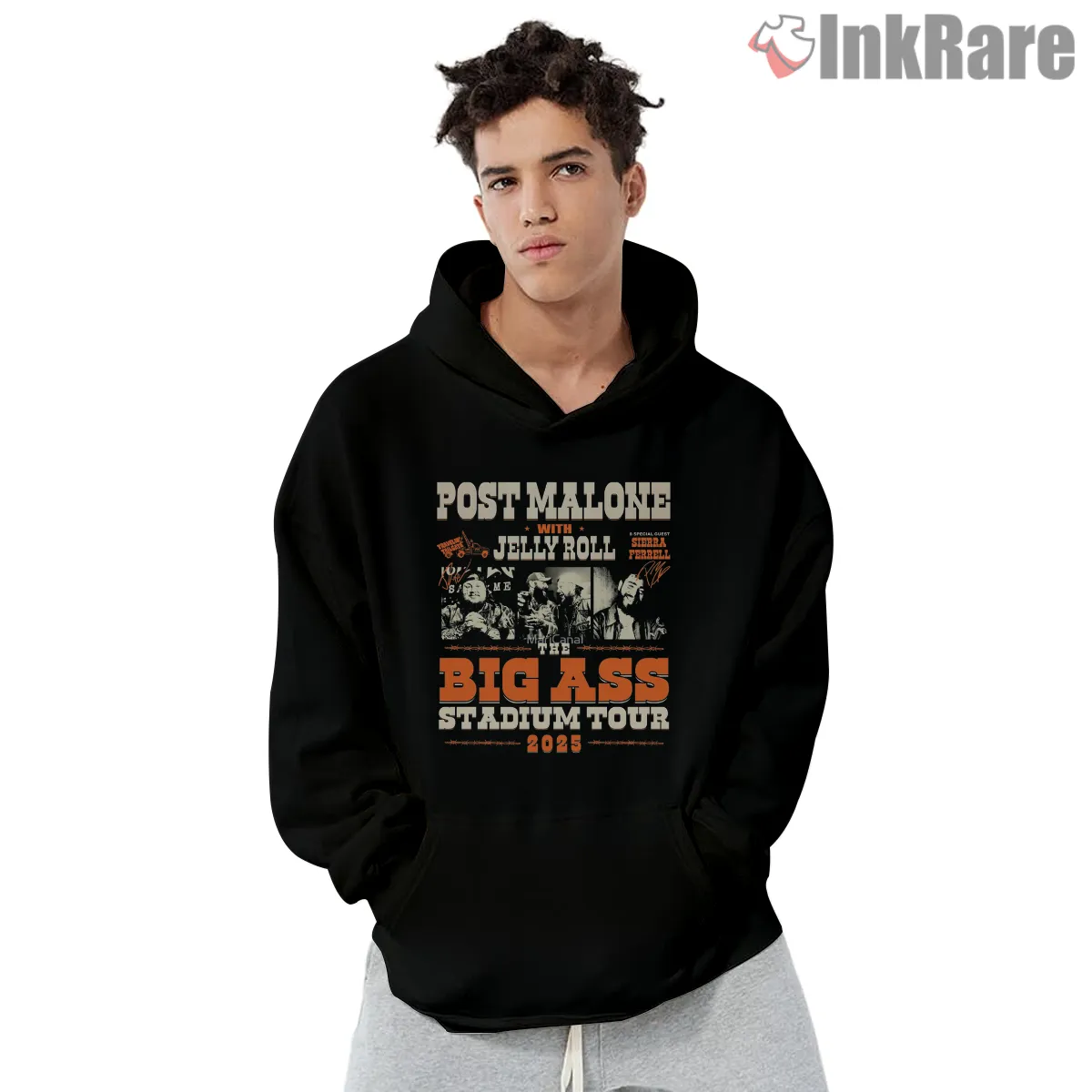 Post Malone Jelly Roll Big Ass Stadium Tour Poster Hoodie Black Post Malone Jelly Roll Big Ass Stadium Tour Poster Shirt on black hoodie for men graphic tee