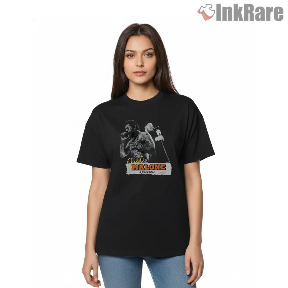 Post Malone Jelly Roll Vintage Tour Poster Music Shirt on black short sleeve shirt for women graphic tee