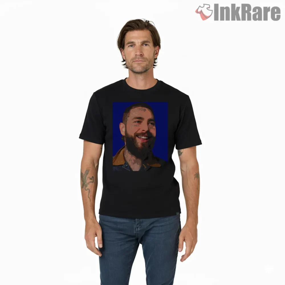 Post Malone Laughing Portrait Streetwear Shirt on black short sleeve shirt for men graphic tee