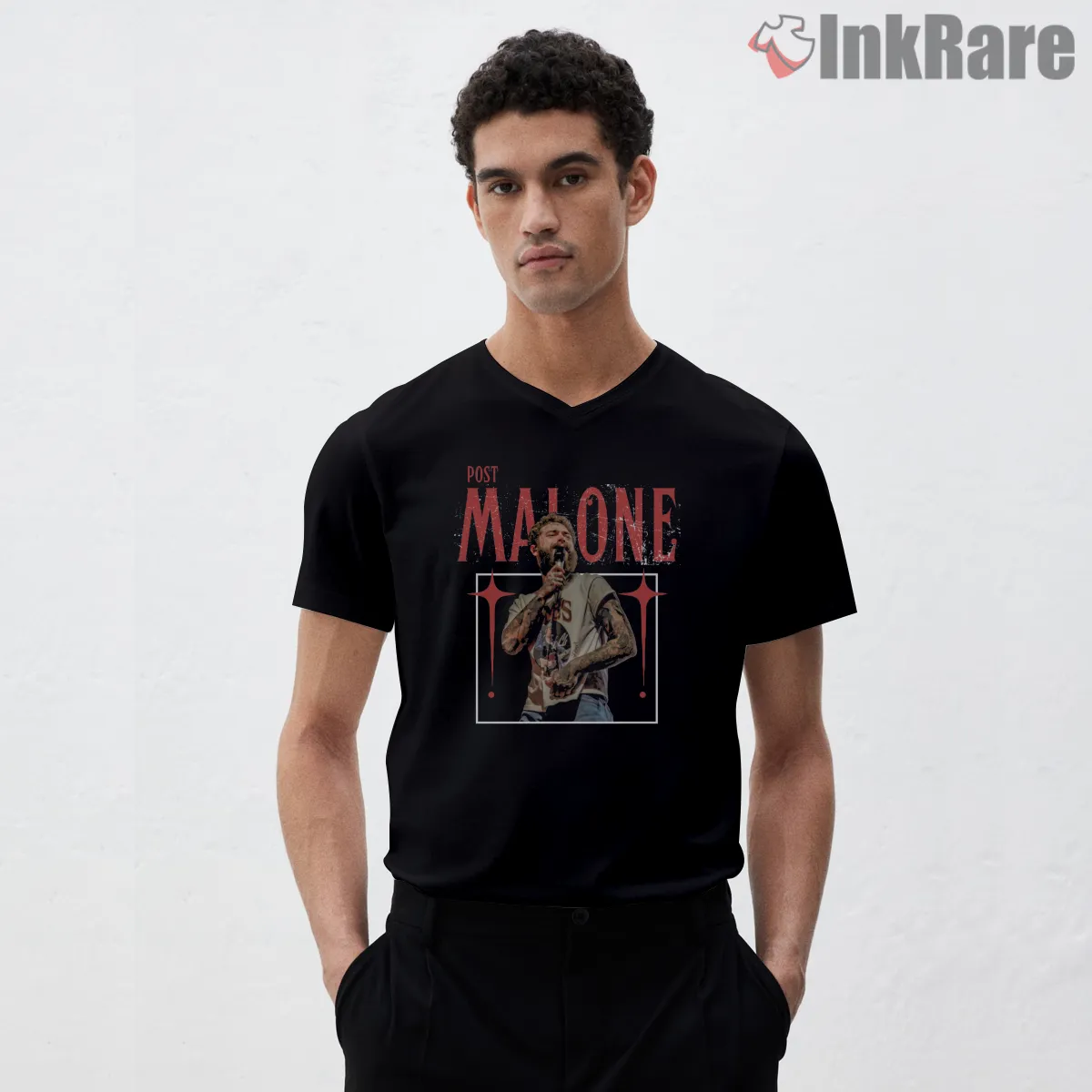 Post Malone Live Mic Crowd Energy V Neck Black Post Malone Live Mic Crowd Energy Shirt on black v-neck shirt for men graphic tee