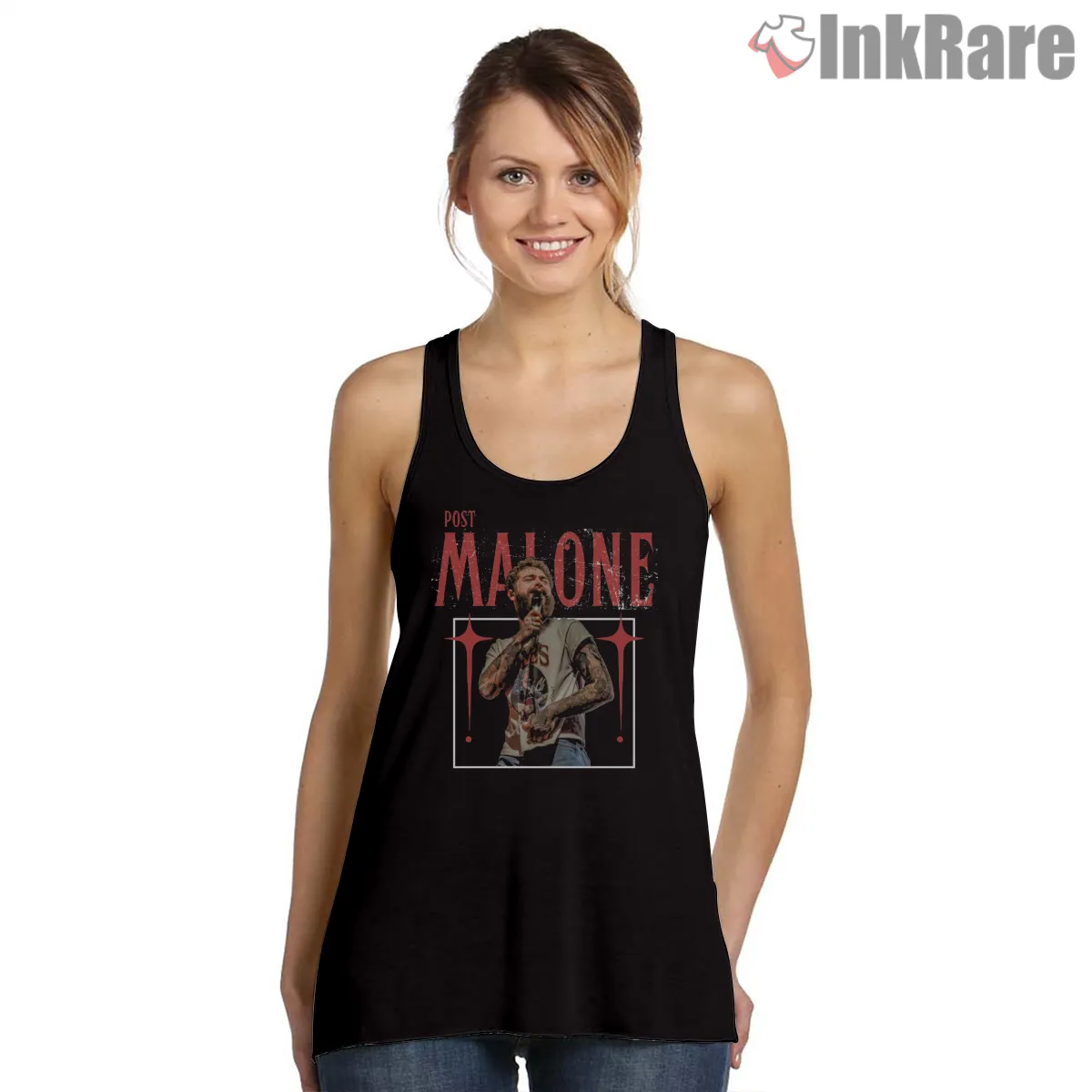 Post Malone Live Mic Crowd Energy Tank Top Black Post Malone Live Mic Crowd Energy Shirt on black tank top for women graphic tee