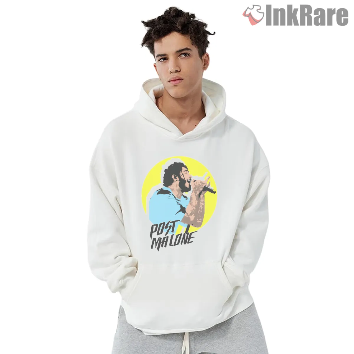 Post Malone Maestro Microphone Performance Shirt on white hoodie for men graphic tee