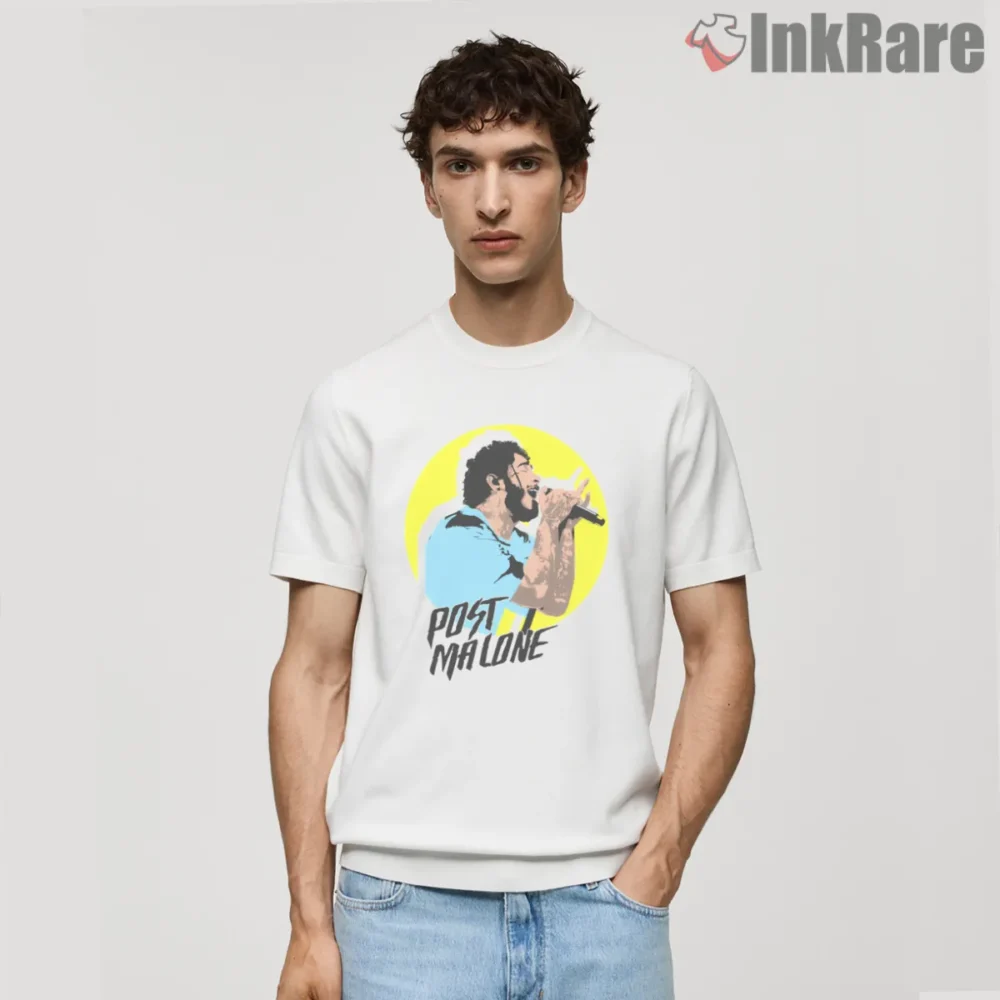 Post Malone Maestro Microphone Performance Shirt on white short sleeve shirt for men graphic tee