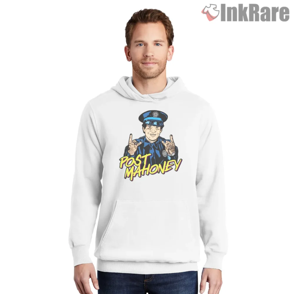 Post Malone Mahoney Funny Cop Parody Cartoon Shirt on white hoodie for men graphic tee