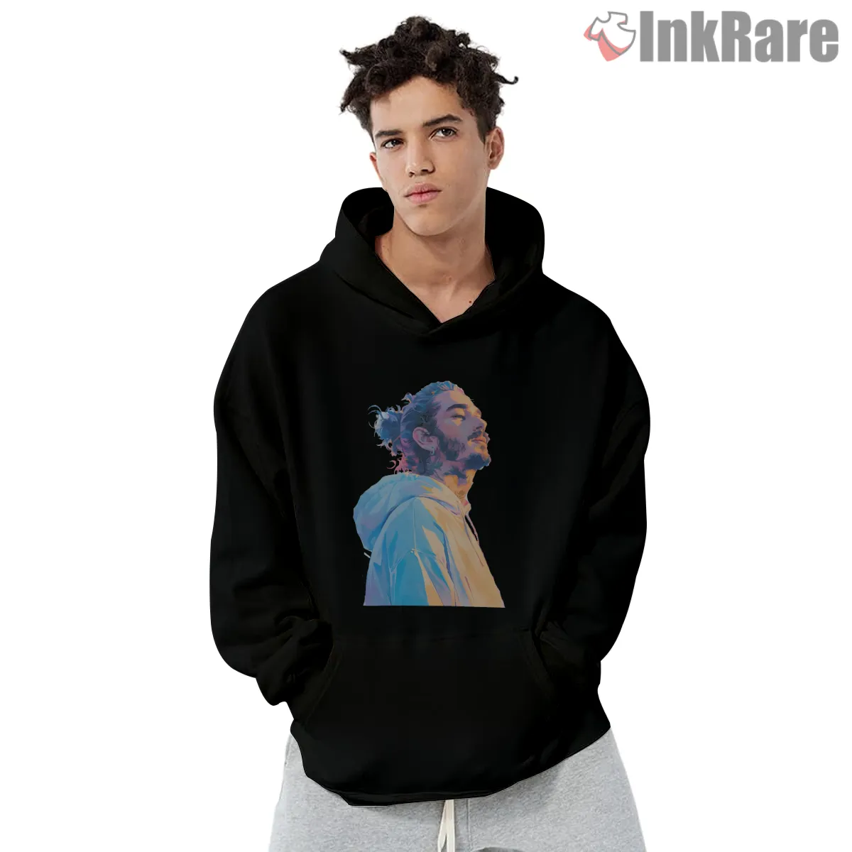 Post Malone Melodic Vibes Pastel Lights Portrait Shirt on black hoodie for men graphic tee