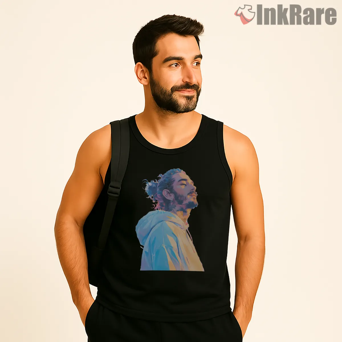 Post Malone Melodic Vibes Pastel Lights Portrait Tank Top Black Post Malone Melodic Vibes Pastel Lights Portrait Shirt on black tank top for men graphic tee