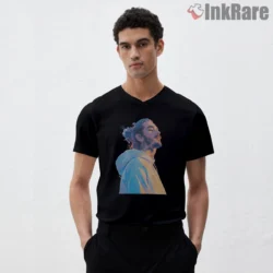 Post Malone Melodic Vibes Pastel Lights Portrait Shirt on black v-neck shirt for men graphic tee