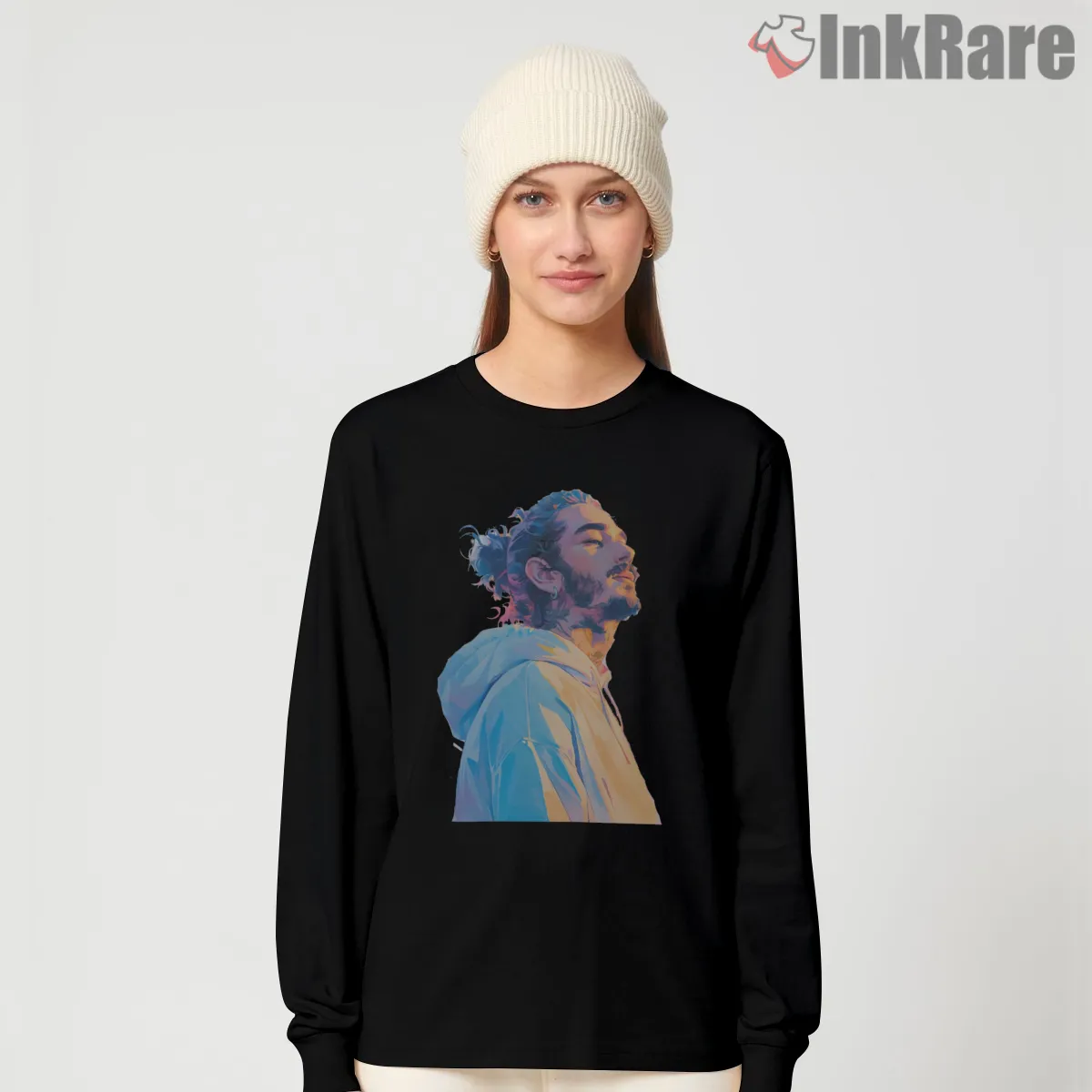 Post Malone Melodic Vibes Pastel Lights Portrait Long Sleeve Black Post Malone Melodic Vibes Pastel Lights Portrait Shirt on black long sleeve shirt for women graphic tee
