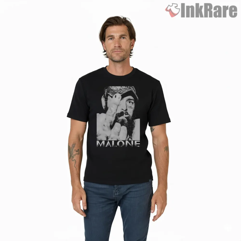 Post Malone Middle Finger Tattoo Art Shirt on black short sleeve shirt for men graphic tee
