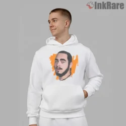 Post Malone Minimal Orange Brush Stroke Portrait Shirt on white hoodie for men graphic tee