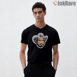 Post Malone Minimal Sticker Style Head Portrait Shirt on black v-neck shirt for men graphic tee