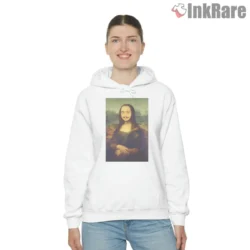 White hoodie with cozy feel and bold graphic