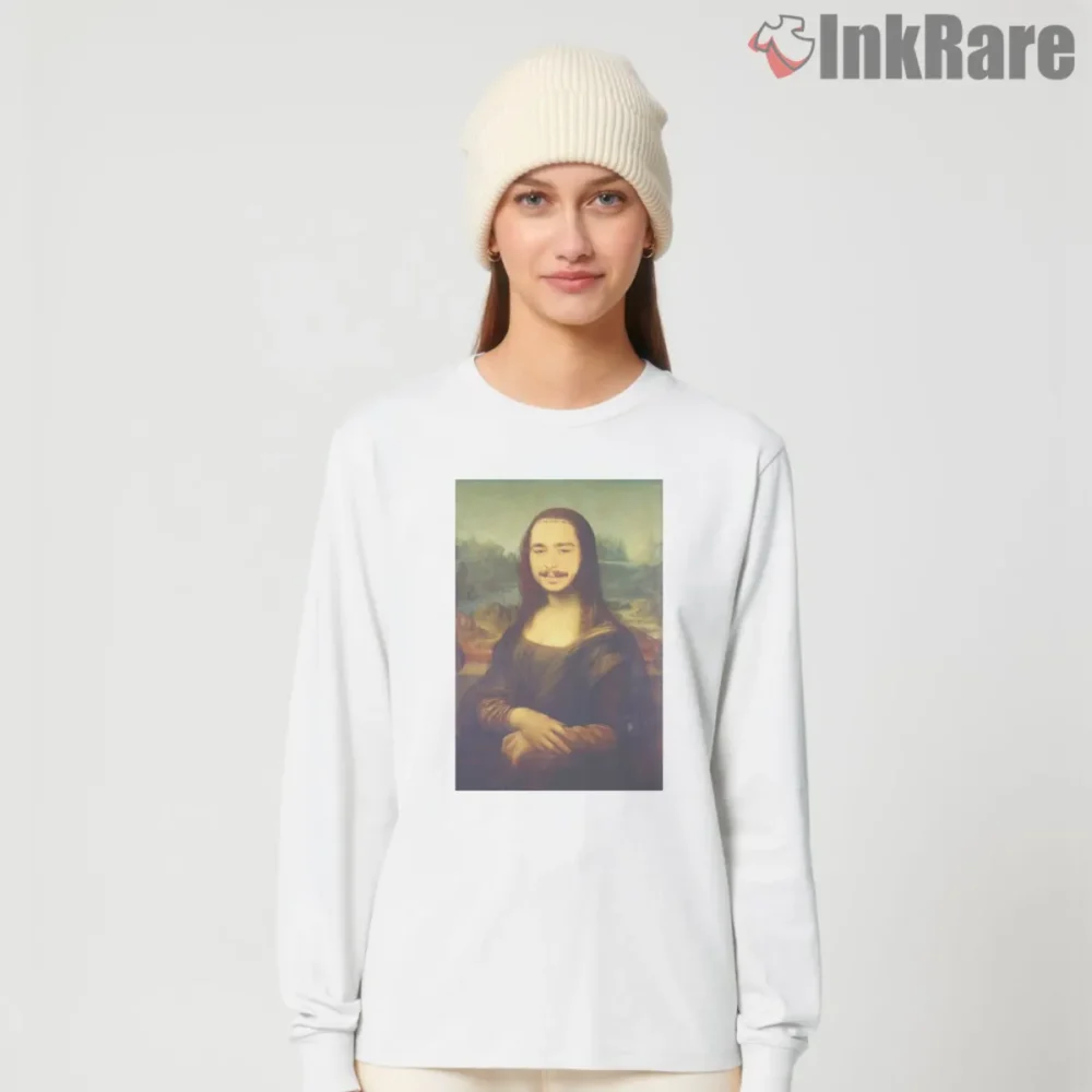 Post Malone Mona Lisa Parody Shirt white long sleeve front view