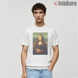 White short sleeve tee with parody art