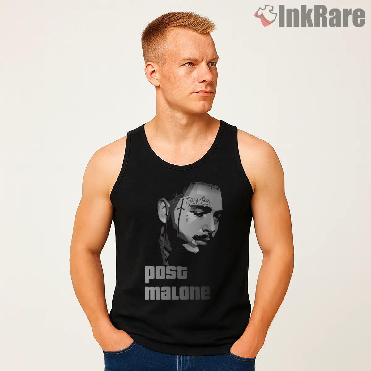 Post Malone Monochrome Pop Prodigy Portrait Tank Top Black Post Malone Monochrome Pop Prodigy Portrait Shirt on black tank top for men graphic tee
