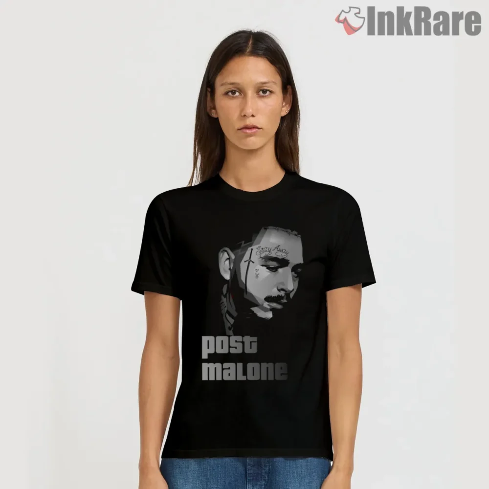 Post Malone Monochrome Pop Prodigy Portrait Shirt on black short sleeve shirt for women graphic tee