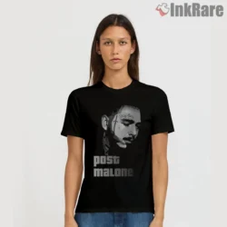 Post Malone Monochrome Pop Prodigy Portrait Shirt on black short sleeve shirt for women graphic tee