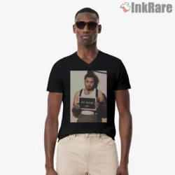 Post Malone Mugshot Booking Number Graphic Shirt on black v-neck shirt for men graphic tee