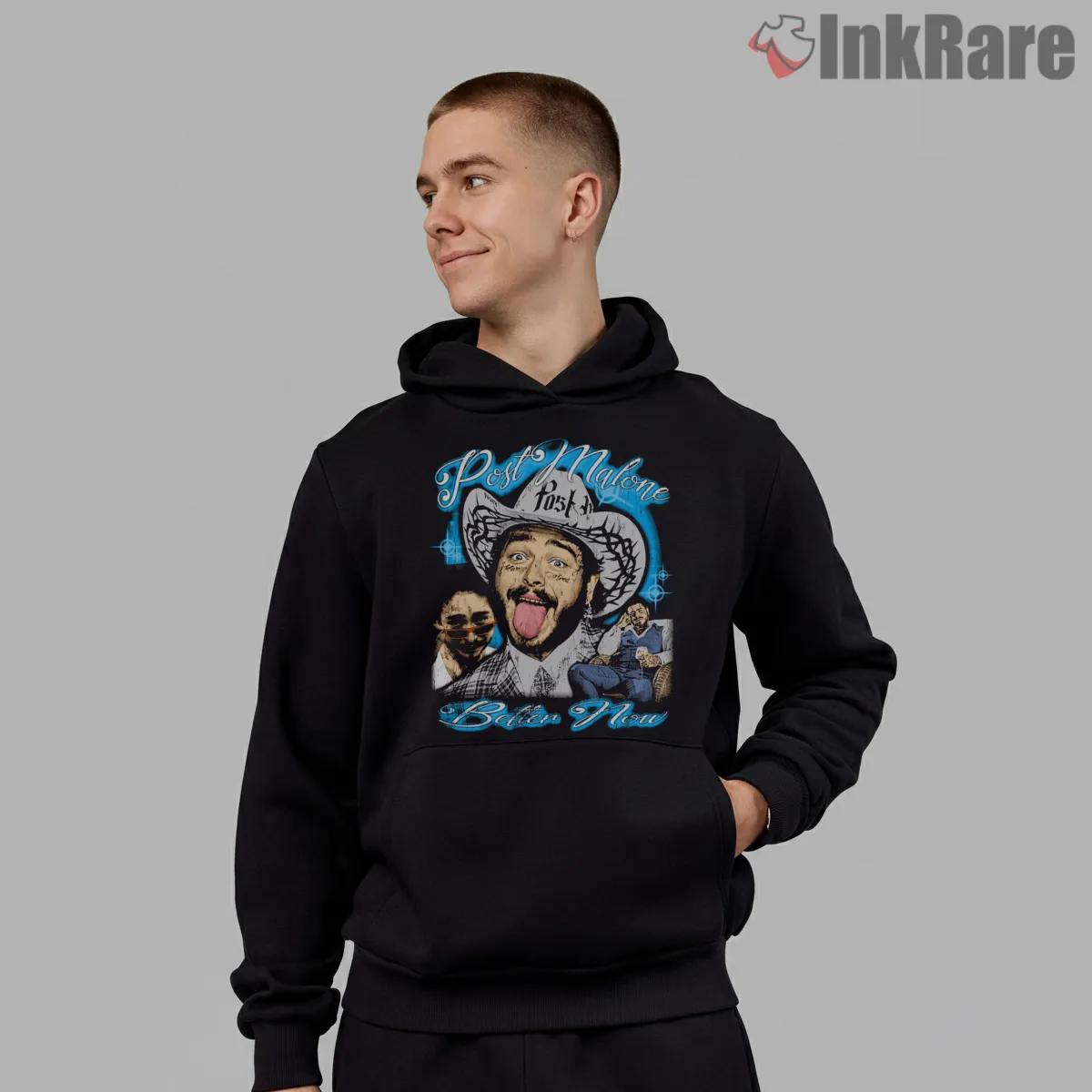 Post Malone Neon Eighties Bootleg Collage Hoodie Black Post Malone Neon Eighties Bootleg Collage Shirt on black hoodie for men graphic tee