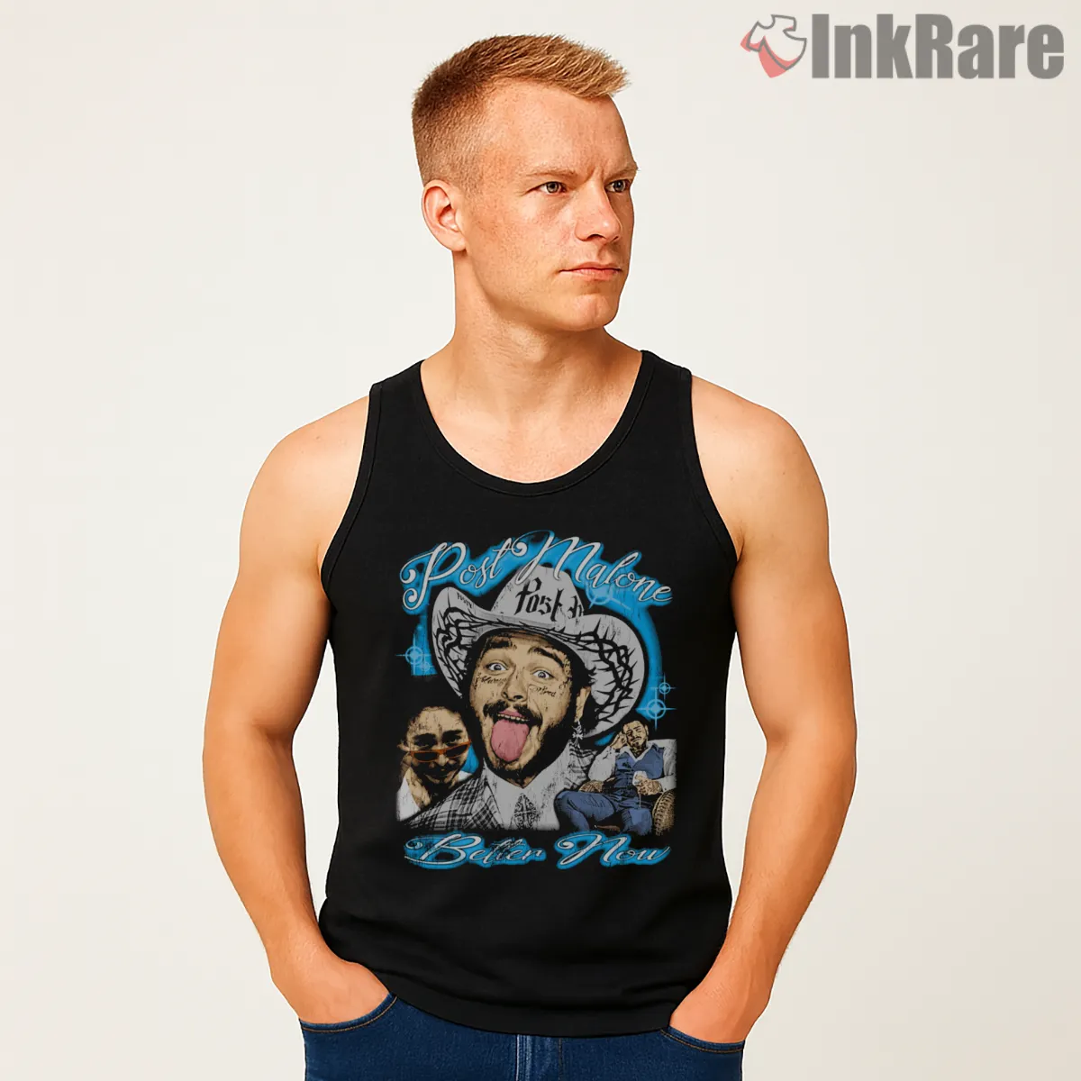 Post Malone Neon Eighties Bootleg Collage Tank Top Black Post Malone Neon Eighties Bootleg Collage Shirt on black tank top for men graphic tee