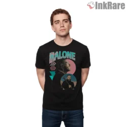 Post Malone Neon Shapes 80s Retro Profile Shirt on black short sleeve shirt for men graphic tee
