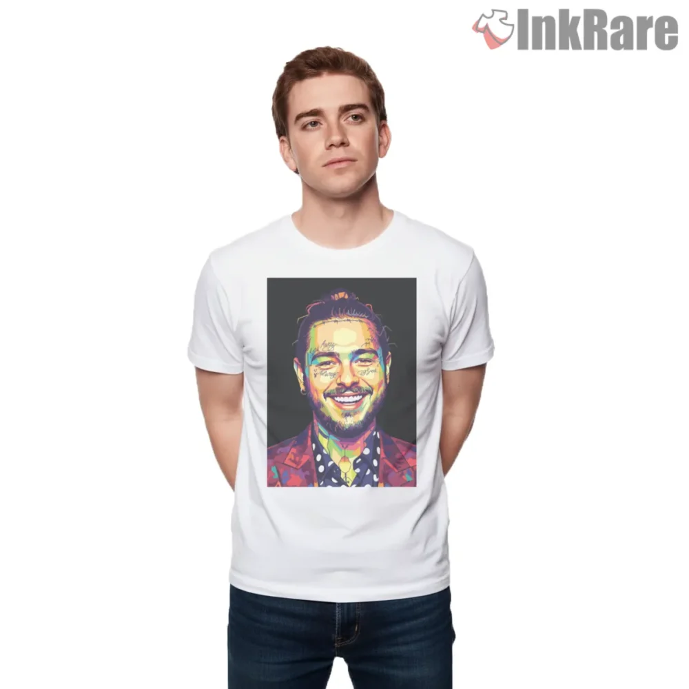 Post Malone Neon Smile Pop Art Shirt on white short sleeve shirt for men graphic tee