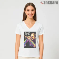 Post Malone On Stage Spotlight Shirt on white v-neck shirt for women graphic tee