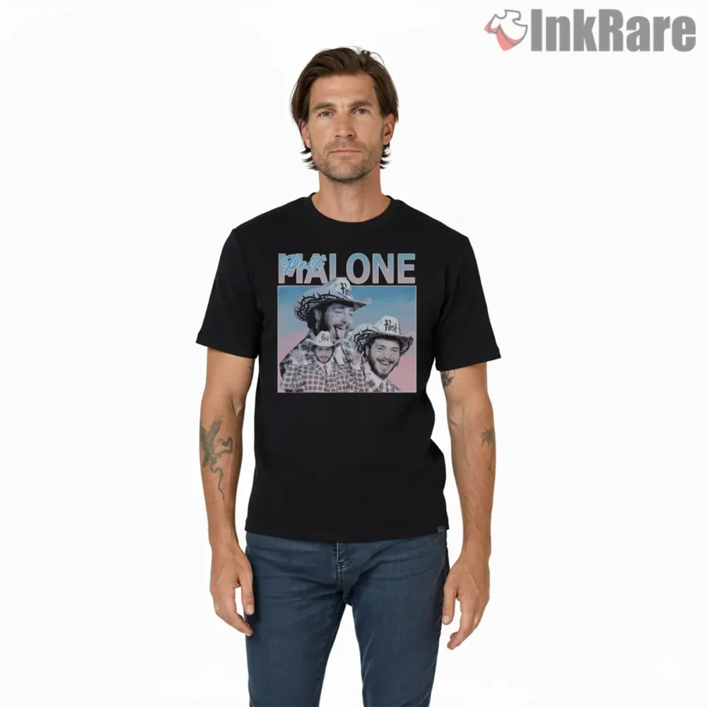 Post Malone Pastel Cowboy 80s Aesthetic Shirt on black short sleeve shirt for men graphic tee