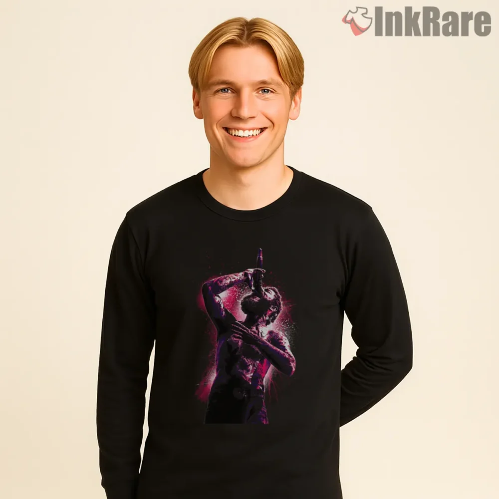 Post Malone Pink Smoke Concert Silhouette Shirt on black long sleeve shirt for men graphic tee