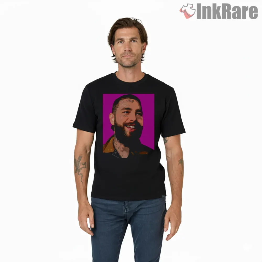 Post Malone Pop Art Pink Background Shirt on black short sleeve shirt for men graphic tee
