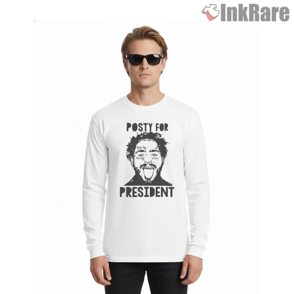 Post Malone Posty For President Funny Campaign Shirt on white long sleeve shirt for men graphic tee
