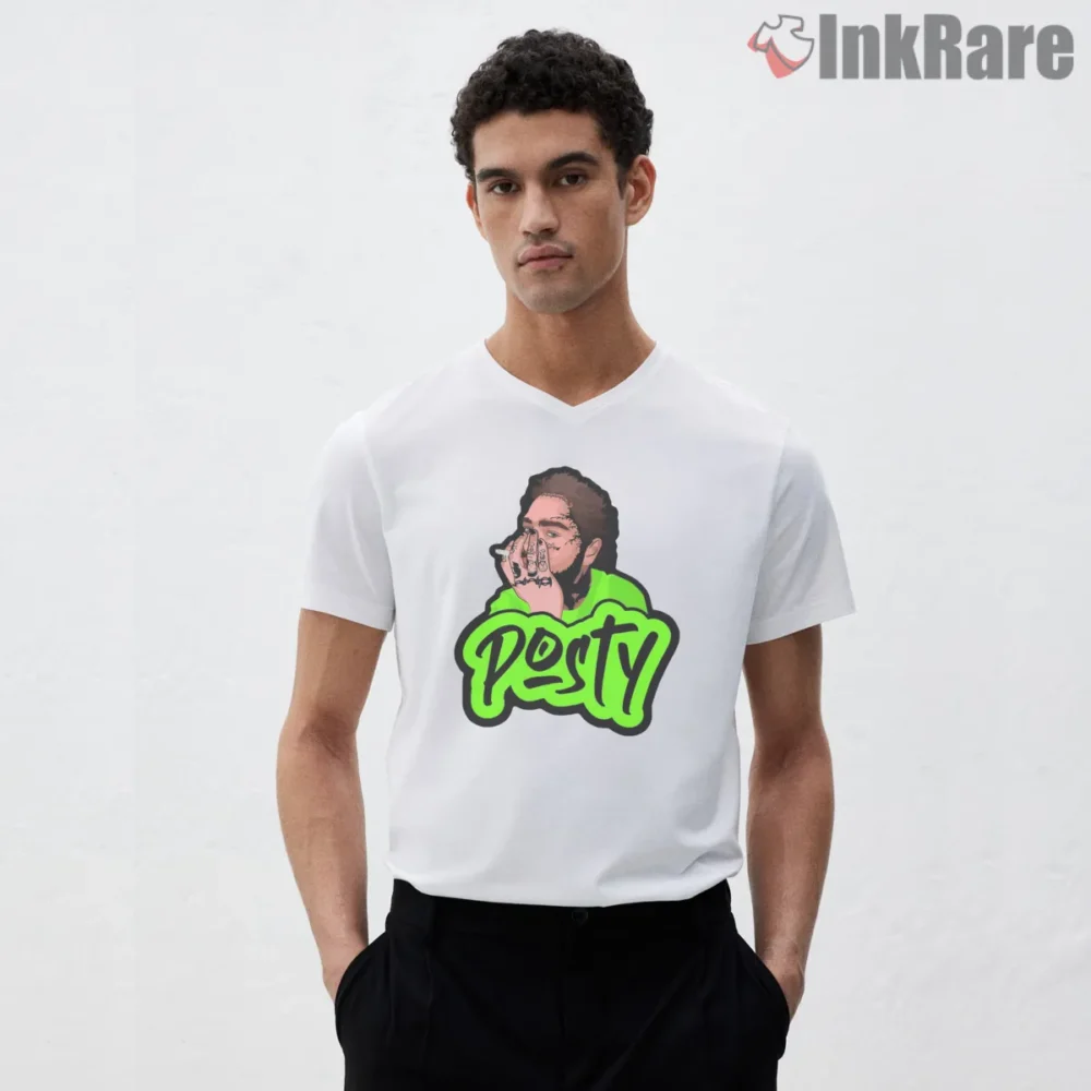 Post Malone Posty Neon Street Art Shirt on white v-neck shirt for men graphic tee